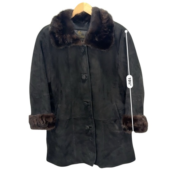 Jackets & Blazers - Malubel Sydney Womens Vintage Suede Coat Fur Trim Penny Lane Black Brown M